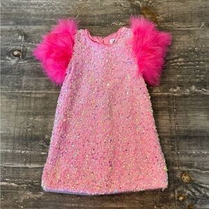 Lola + The Boys Pink Sequin & Feather Dress